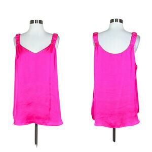 NEW Vince Camuto | Hot Pink Scrunch Strap V Neck Satin Neon Tank Blouse Large